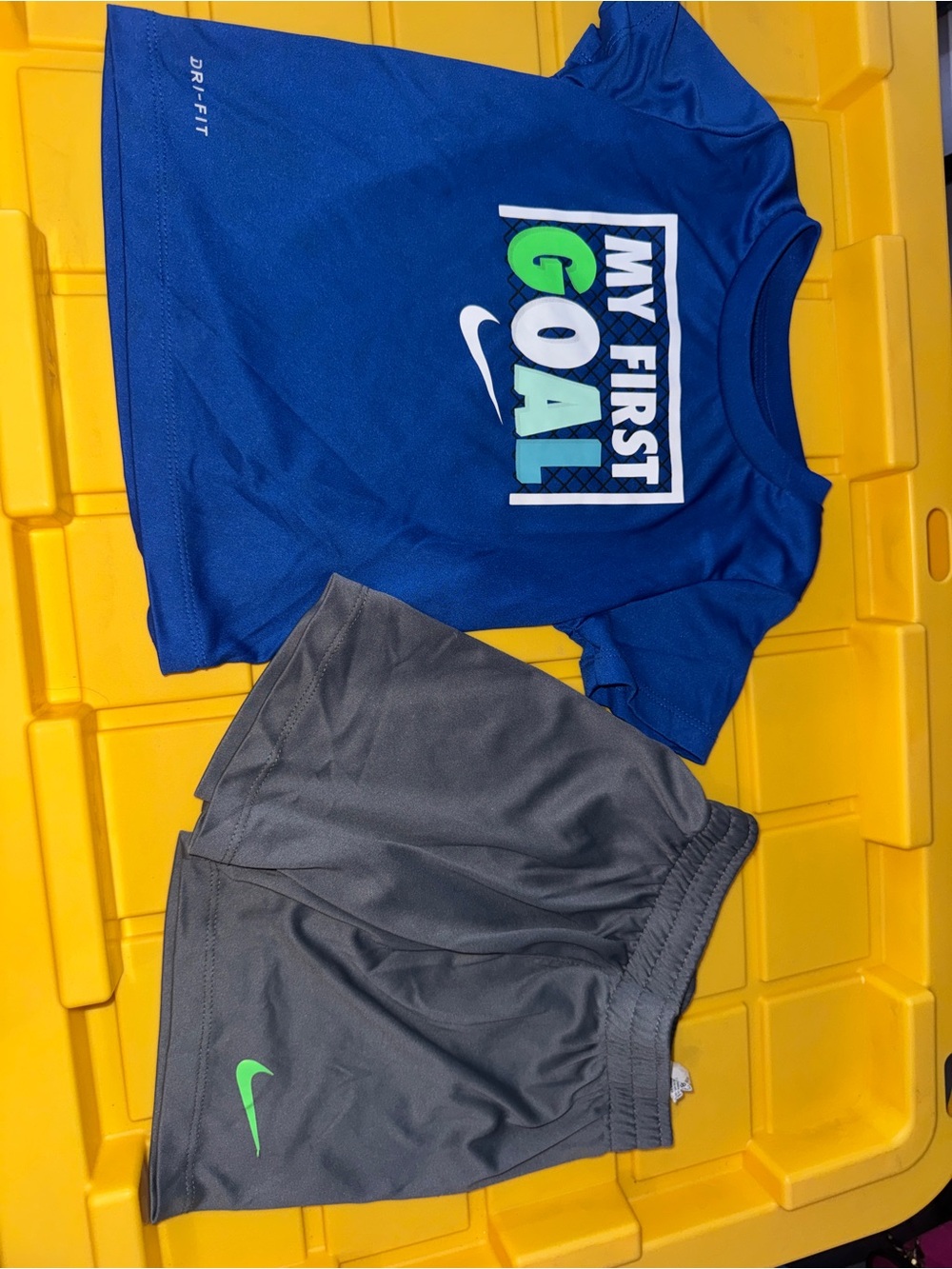 Nike Blue 'My First Goal' Tee with Gray Shorts